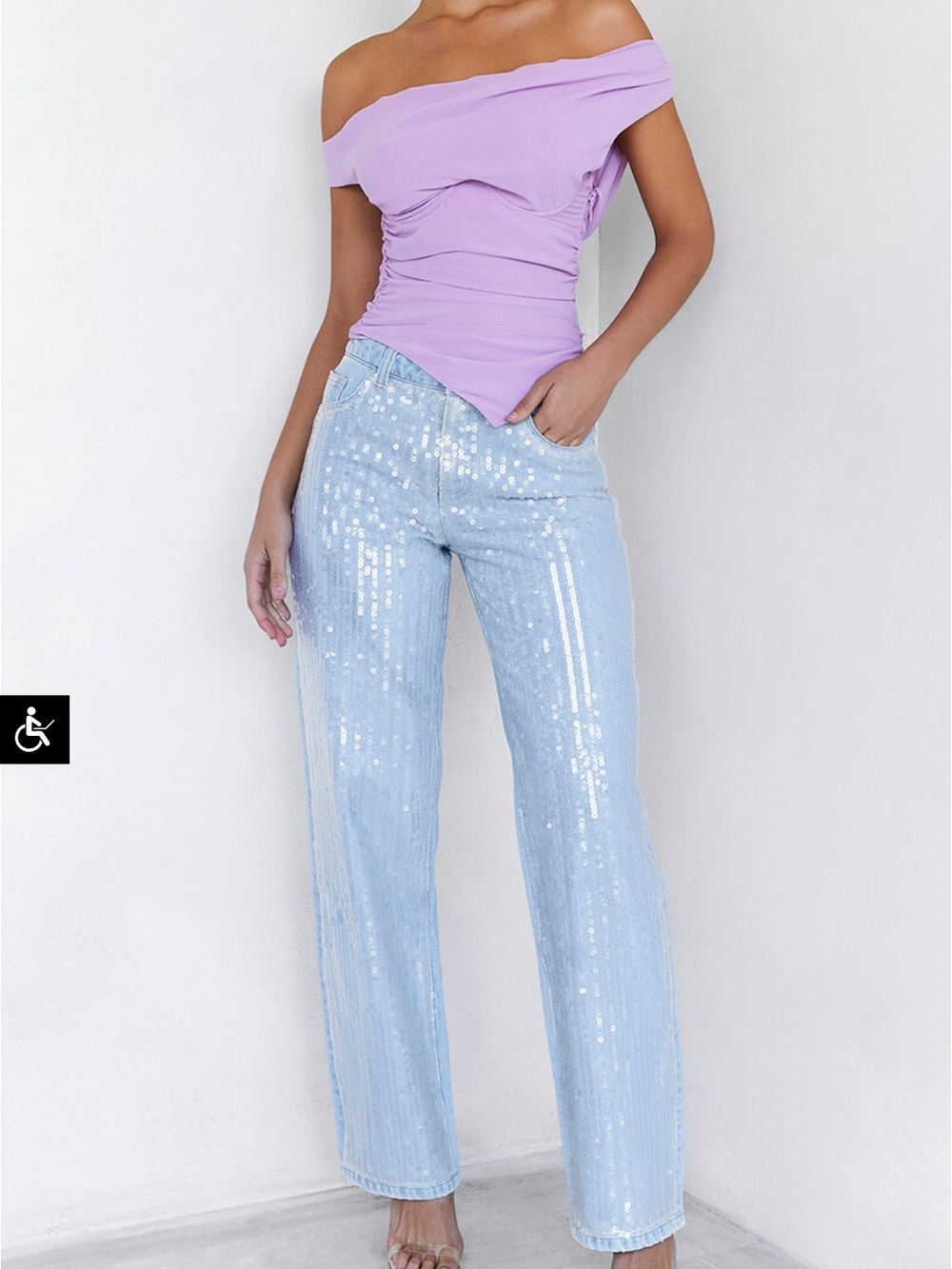Mistress Rocks Stonewash Baggy Mid Rise Jeans (Sequin)-Medium.